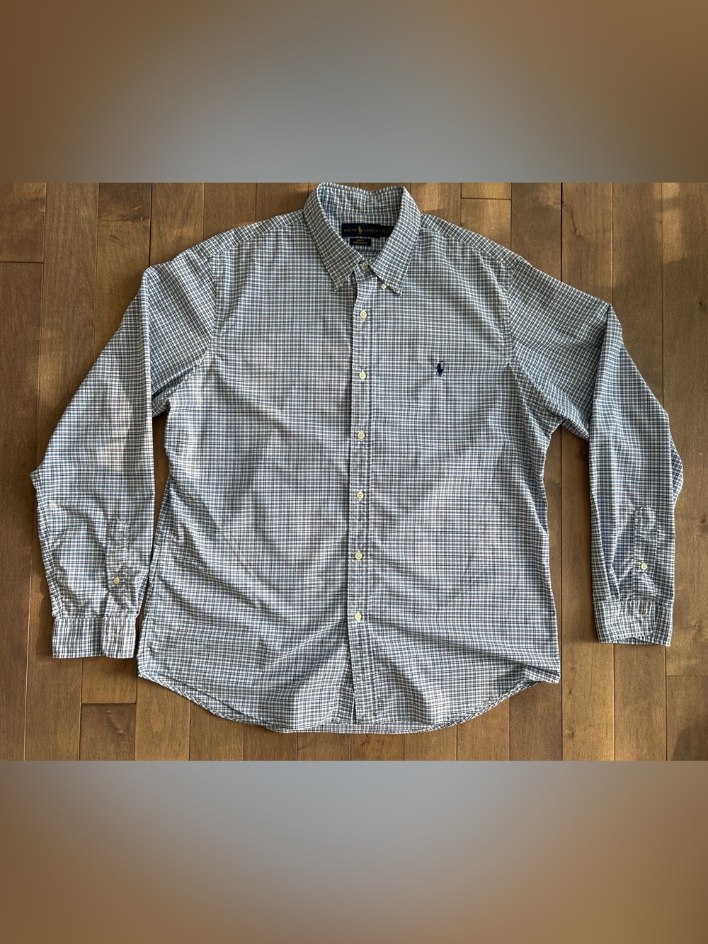 Polo by Ralph Lauren Navy and White Micro-Check Button-Down Shirt XXL